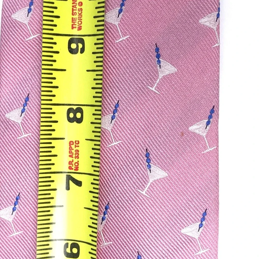 Tasso Elba Men's Tie 100% Silk Tie Handmade Pink Blue Martini Drinks Necktie